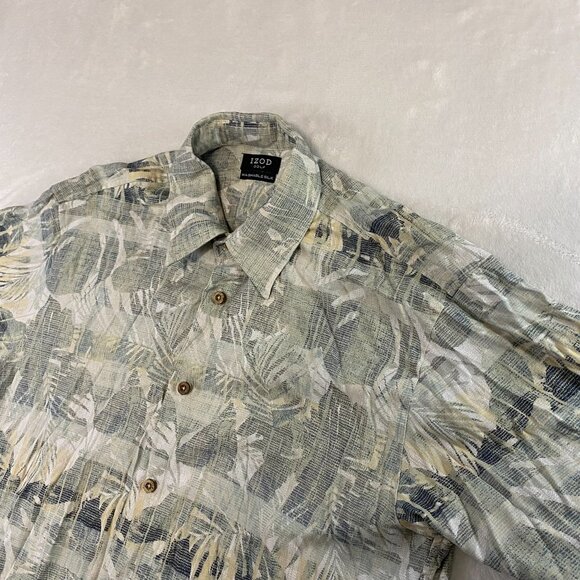 Izod Golf Mens Green Short Sleeve Hawaiian Washable Silk Button Up Shirt Size L - Picture 2 of 8